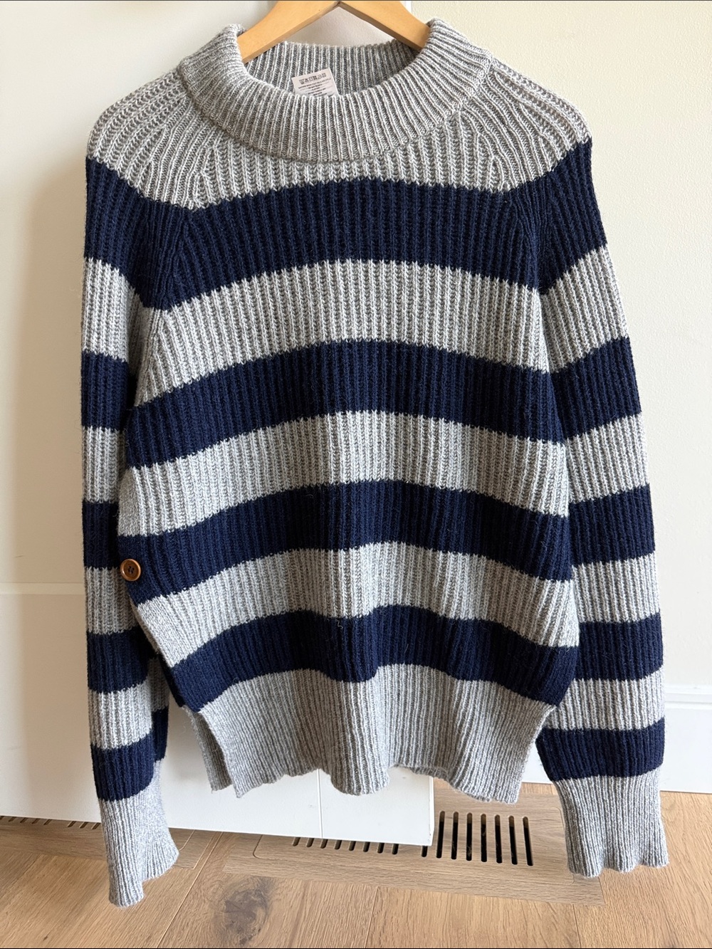 Boob Maternity Design Navy and Gray Striped Ribbed Turtleneck Sweater